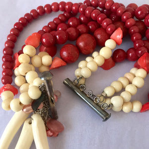 Anthropologie Red Coral Elastic Bracelet Boho Jewelry By Heroine Chic